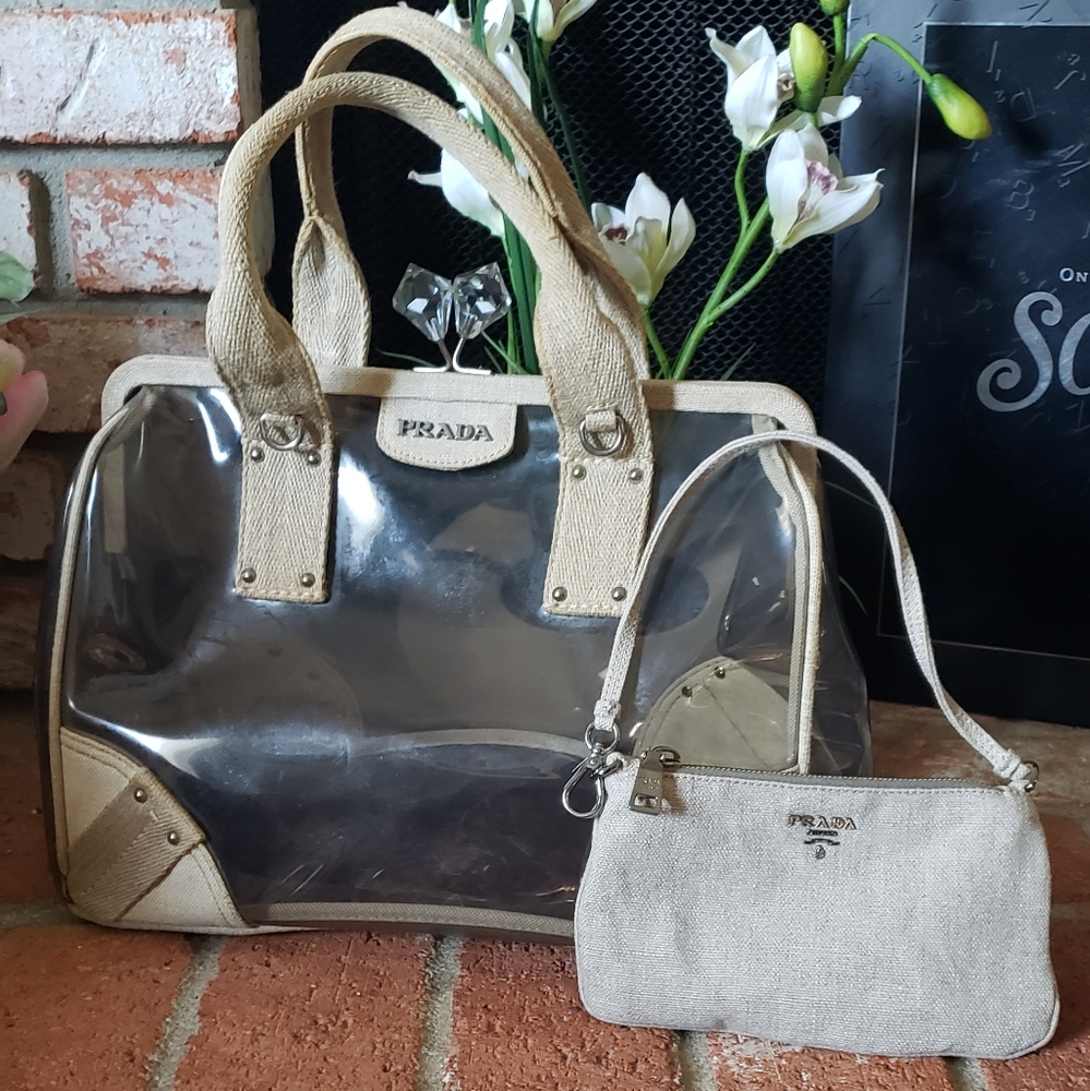 Prada Vintage Clear Vinyl Linen Handbag